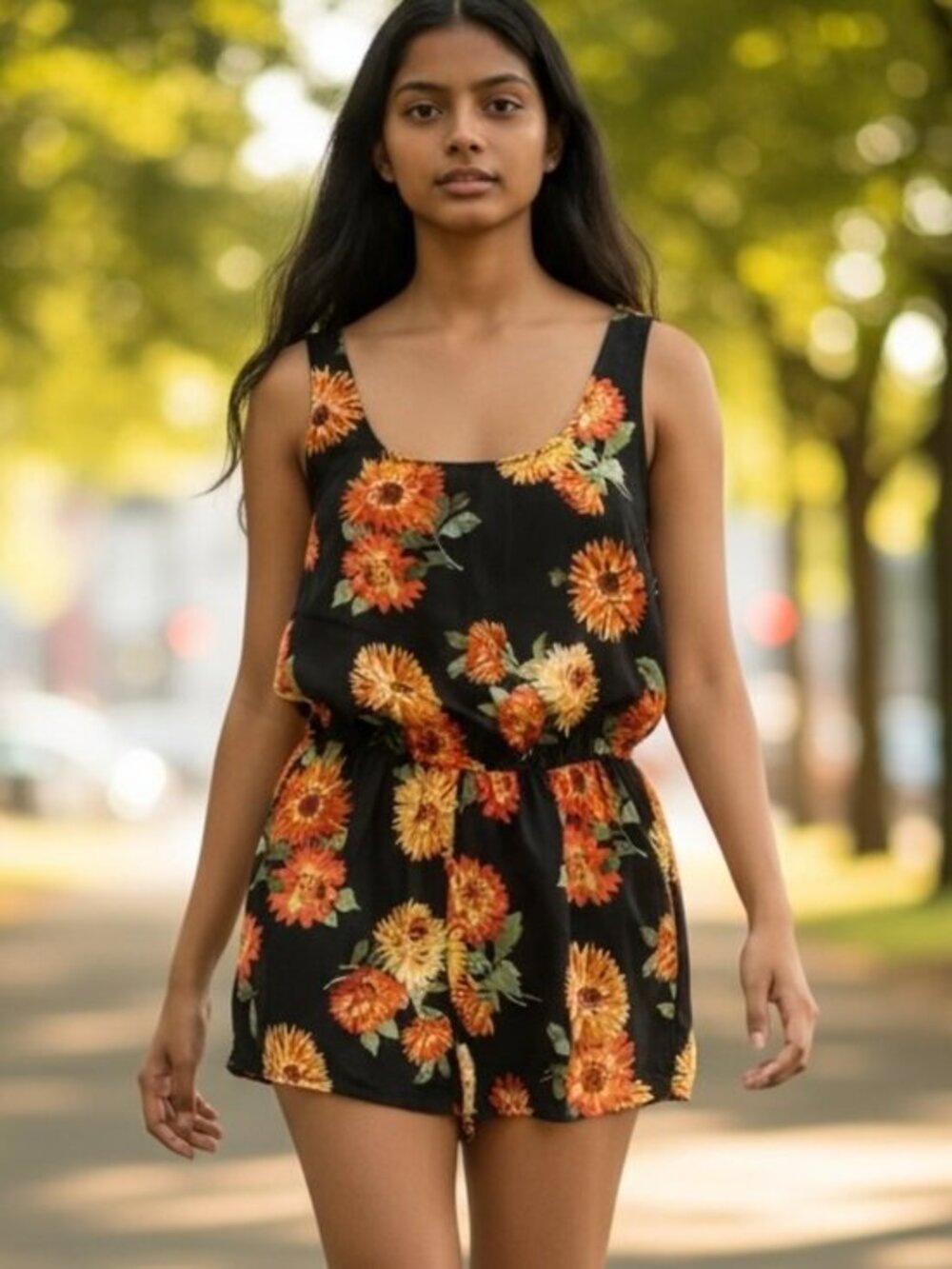 Forever 21 Sunflower Romper Women’s‎ size Medium black yellow dress